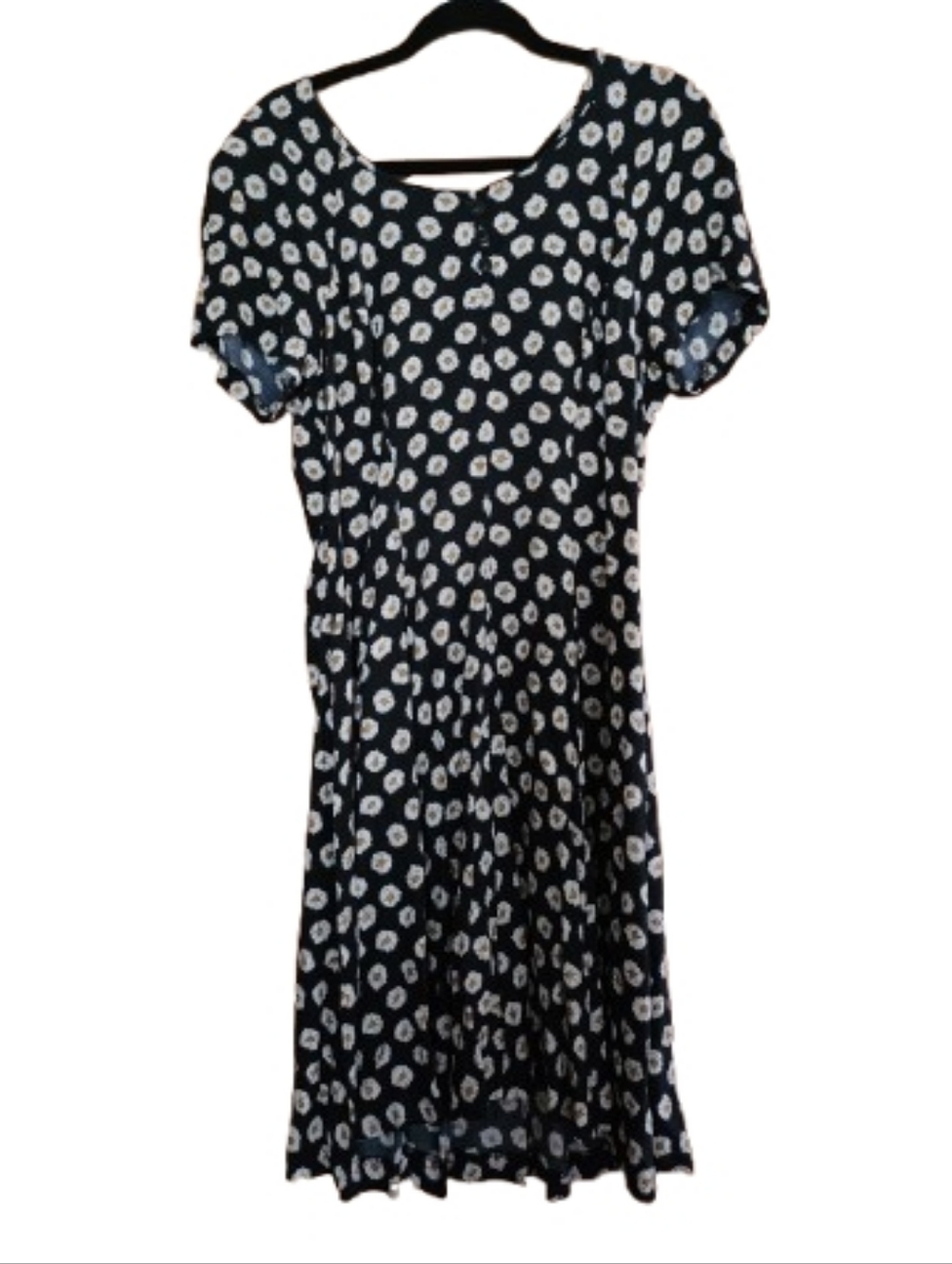 Vintage 90's Women's Navy Floral Short Sleeve Dress